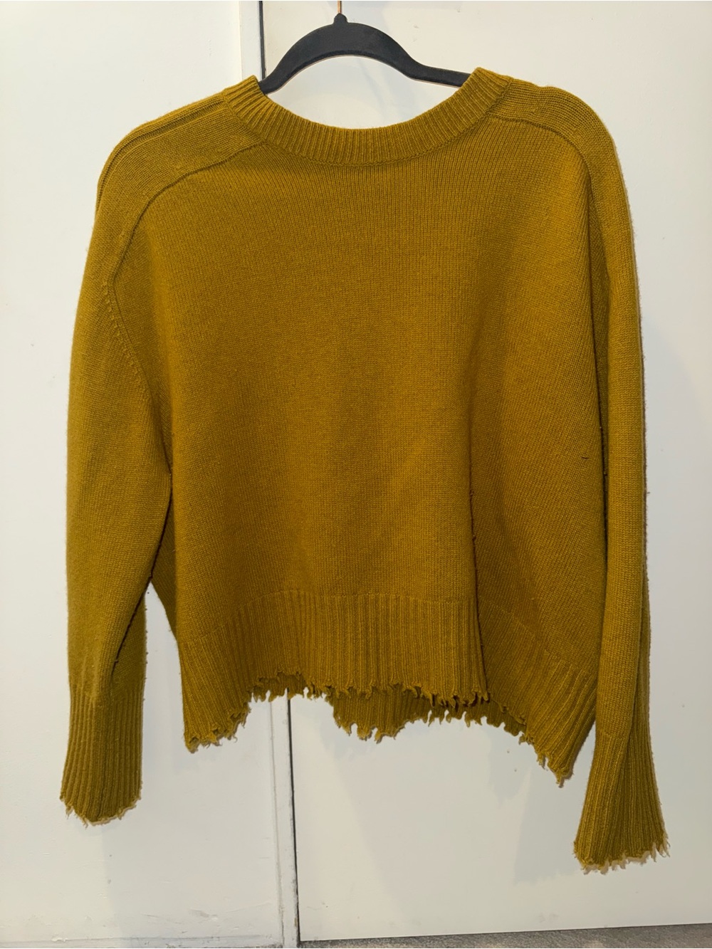 All Saints cashmere Mustard Distressed Hem Crewneck Sweater - Women